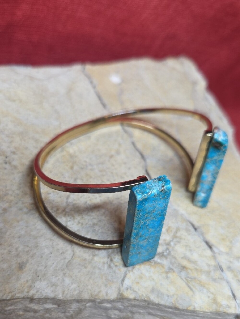 Turquoise Jasper Stone Cuff Bracelet - Blue Accent Hand Crafted